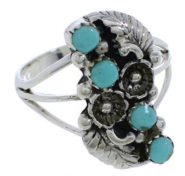 Turquoise Genuine Sterling Silver Flower Ring Size 7-3/4 EX45229